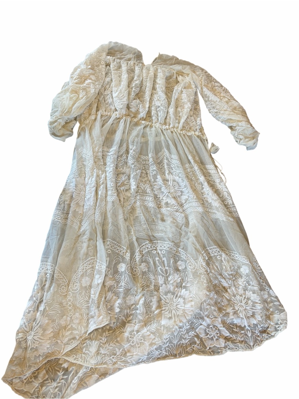 FREE PEOPLE RARE Bohemian Winds White Lace Embroidered Long Sleeve Maxi Dress - Picture 4 of 16
